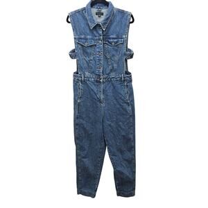 Topshop Denim Jumpsuit Womens 10 Side Cut-Out Bohemian Western Cowgirl Festival